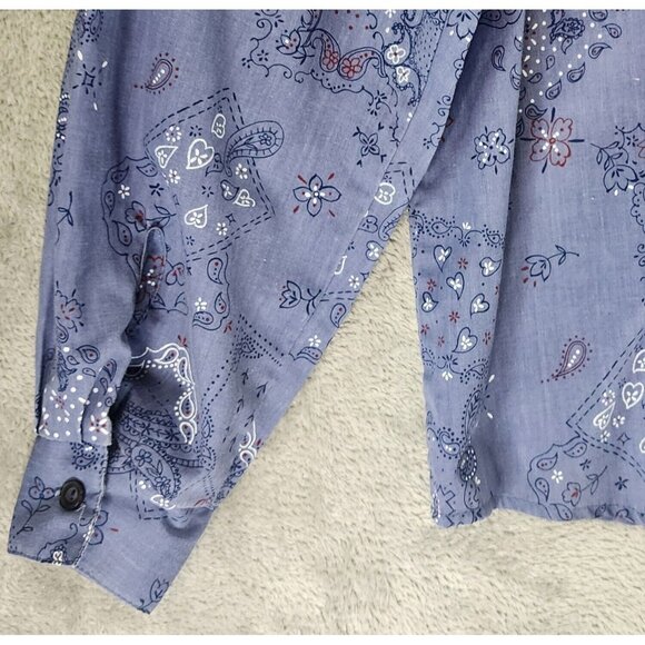 Tapestry Shirt Womens Extra Large Blue Bandana Vintage Button Up Long Sleeve USA - Picture 11 of 12